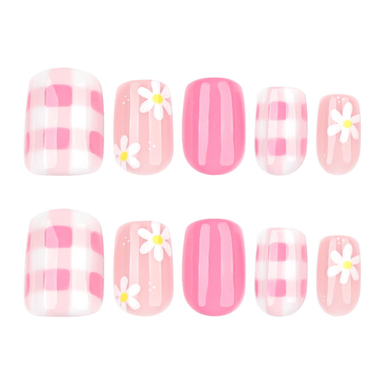 Peach Daisy French Nails