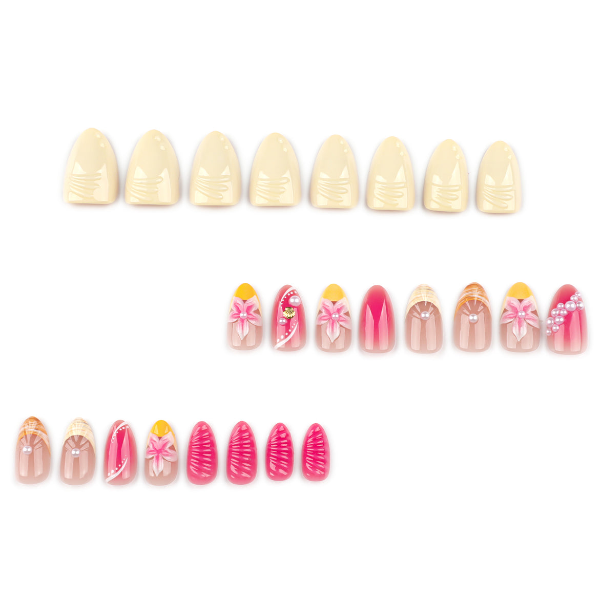 Tropical Shell & Pearl in Hot Pink & Mango Press-On Nails