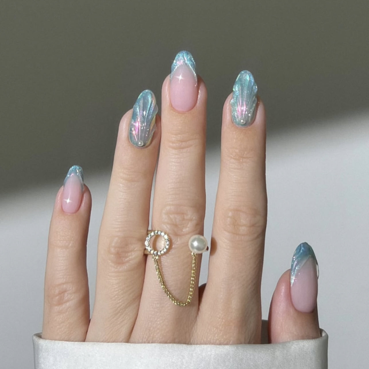 Blue Shimmer Ombre Nails