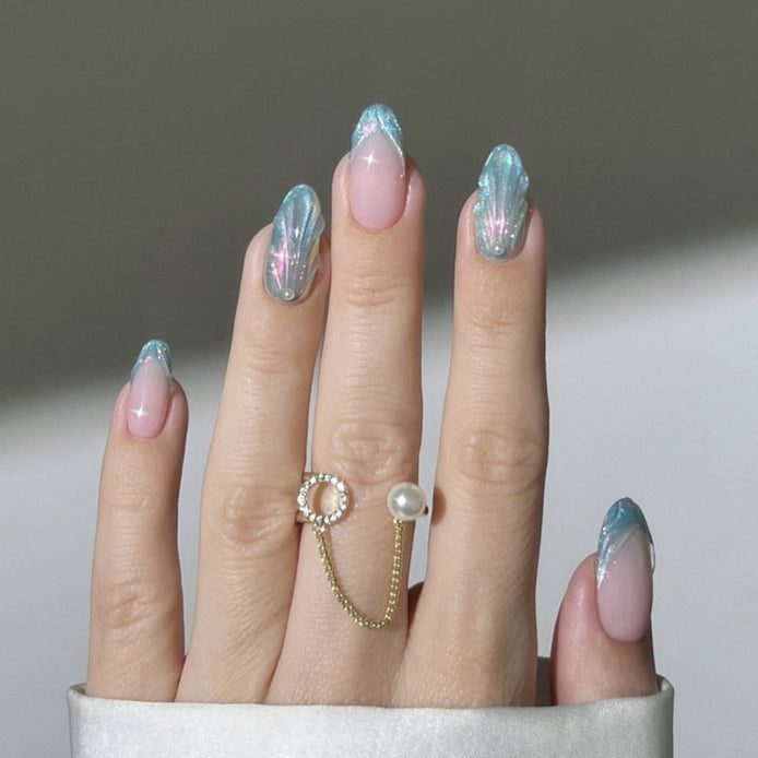 Blue Shimmer Ombre Nails