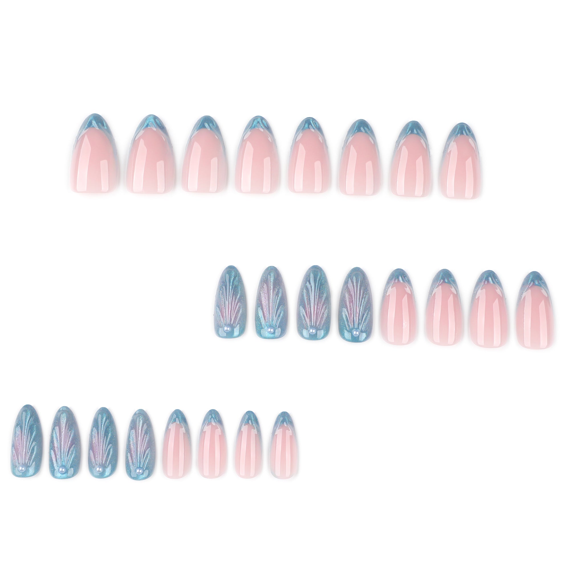 Mermaid Shell & Pearl in Iridescent Blue & Blush Press-On Nails