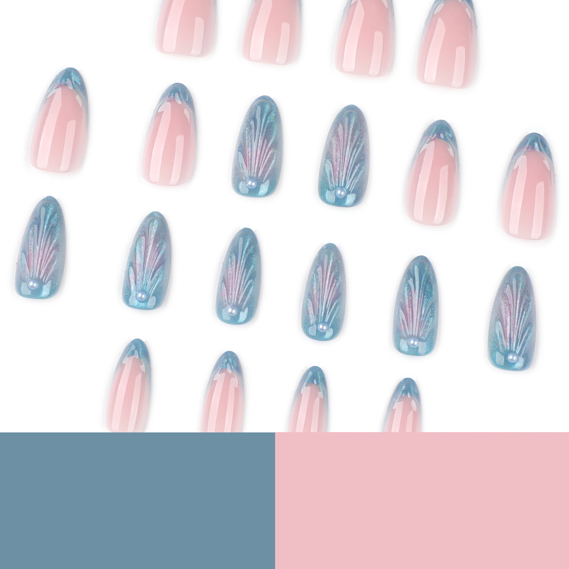 Mermaid Shell & Pearl in Iridescent Blue & Blush Press-On Nails