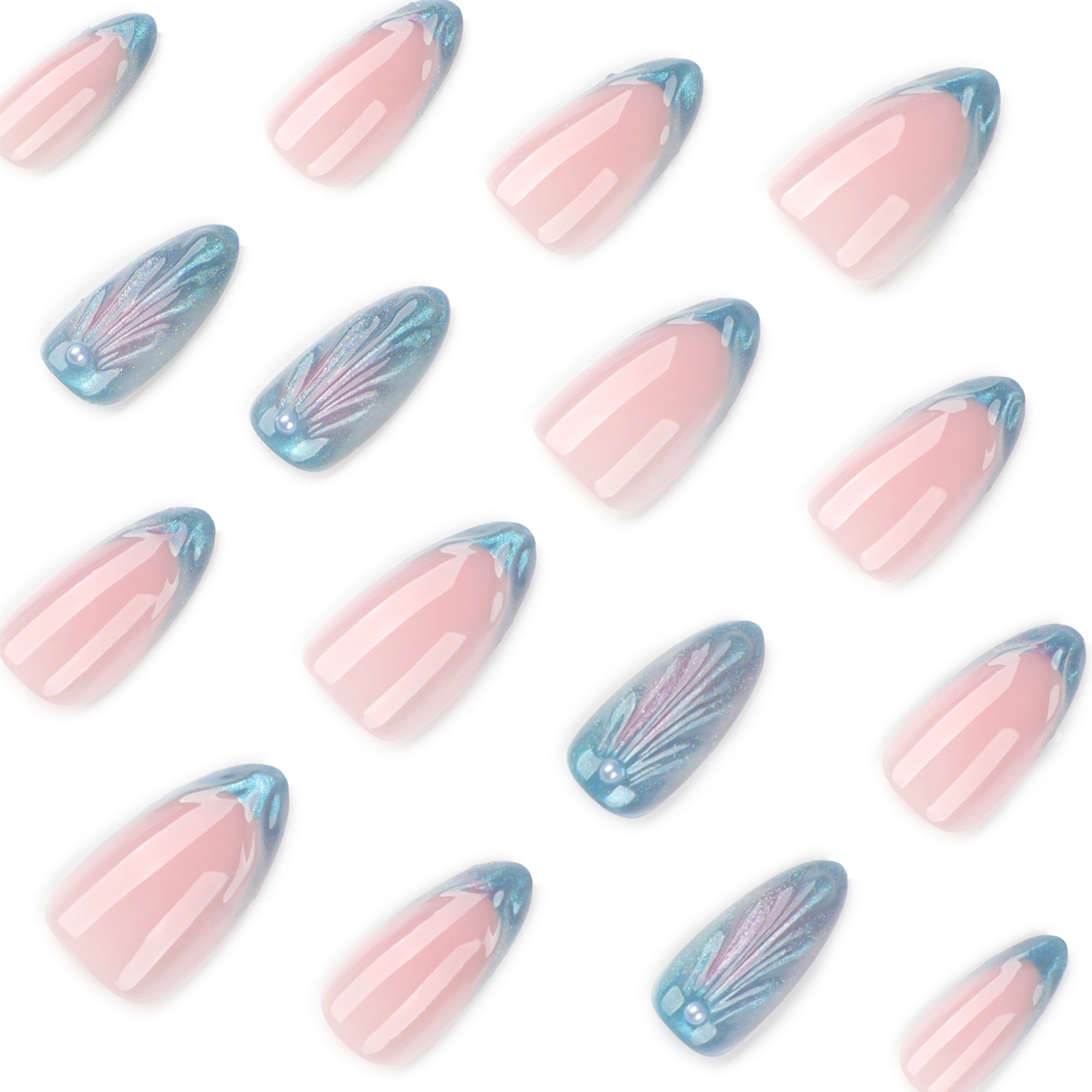 Mermaid Shell & Pearl in Iridescent Blue & Blush Press-On Nails