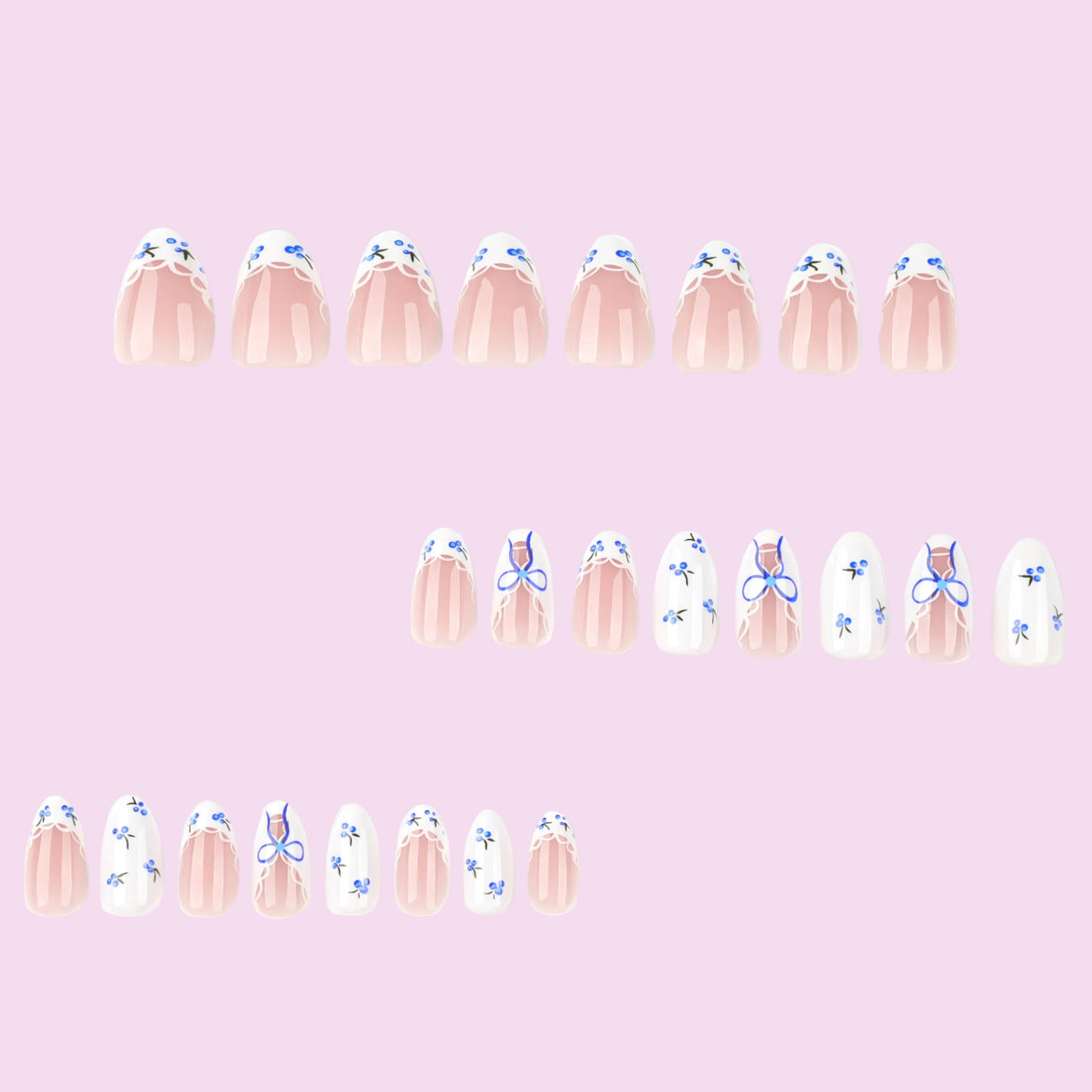 Blueberry Bow & Lace in White & Blue Press-On Nails