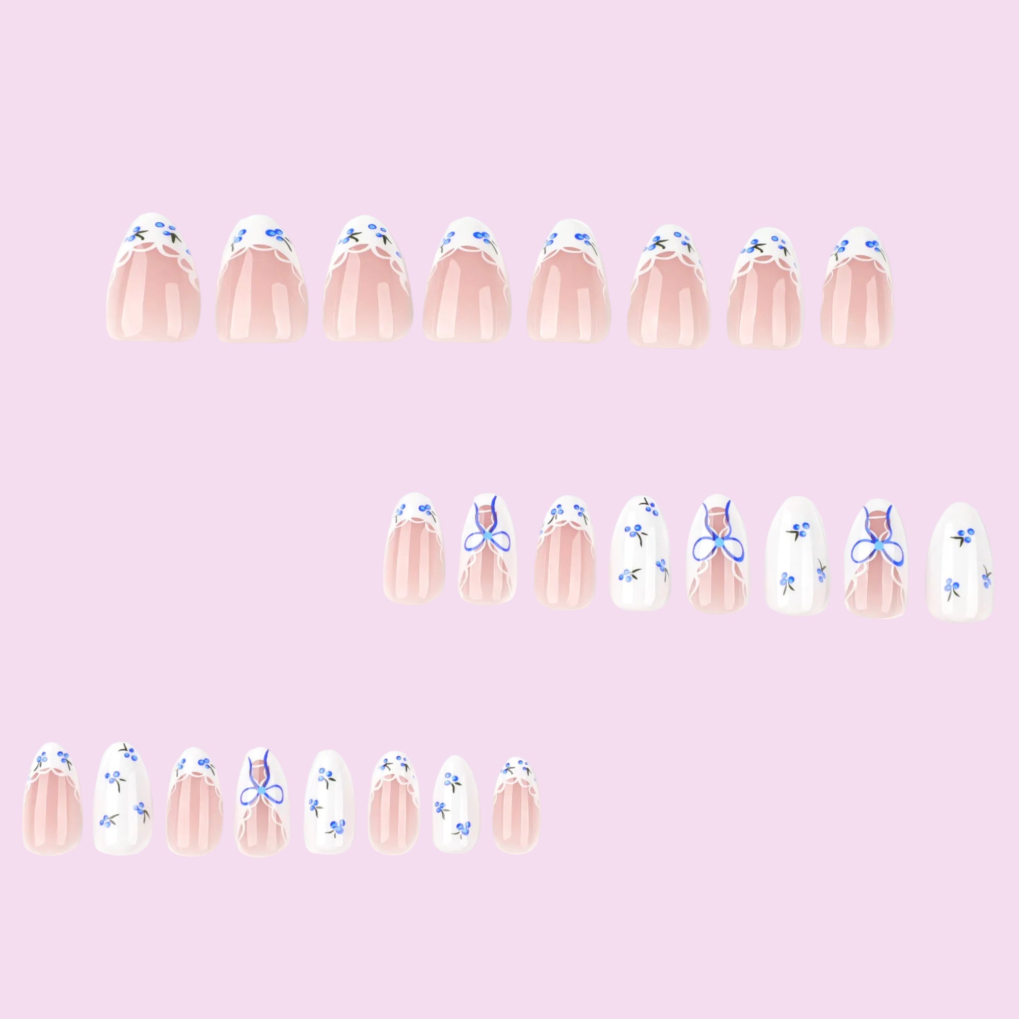 Blueberry Bow & Lace in White & Blue Press-On Nails