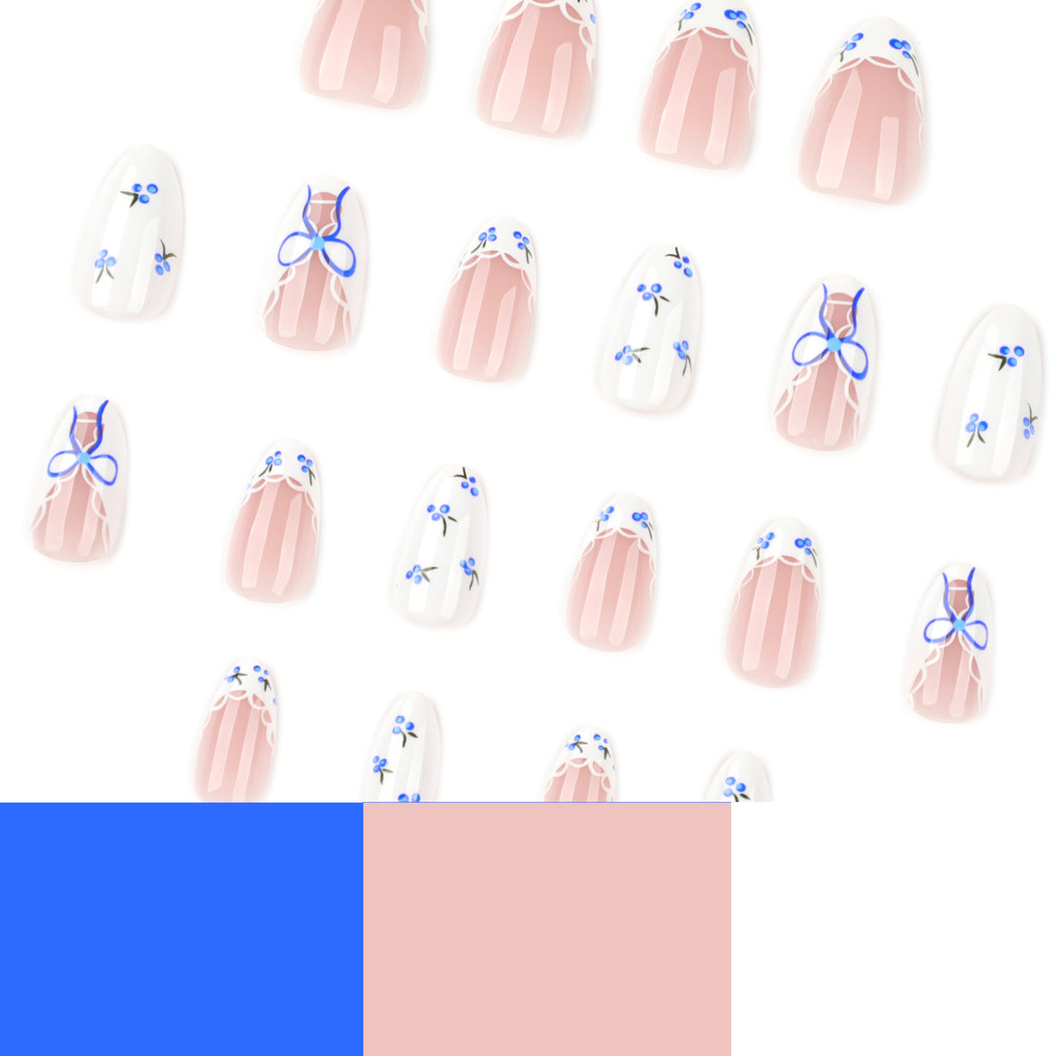 Blueberry Bow & Lace in White & Blue Press-On Nails