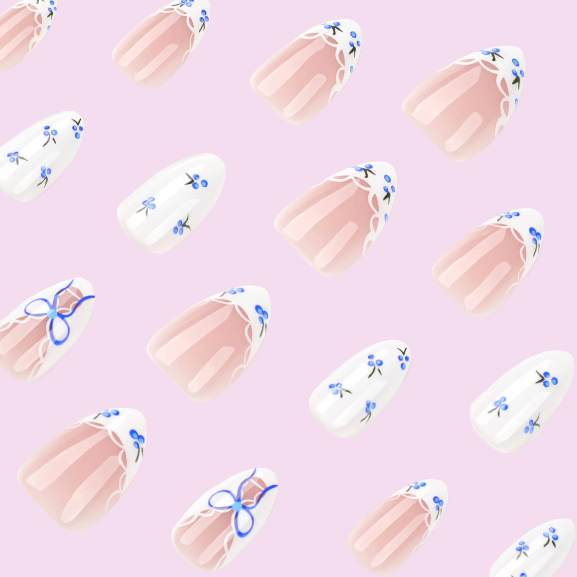 Blueberry Bow & Lace in White & Blue Press-On Nails