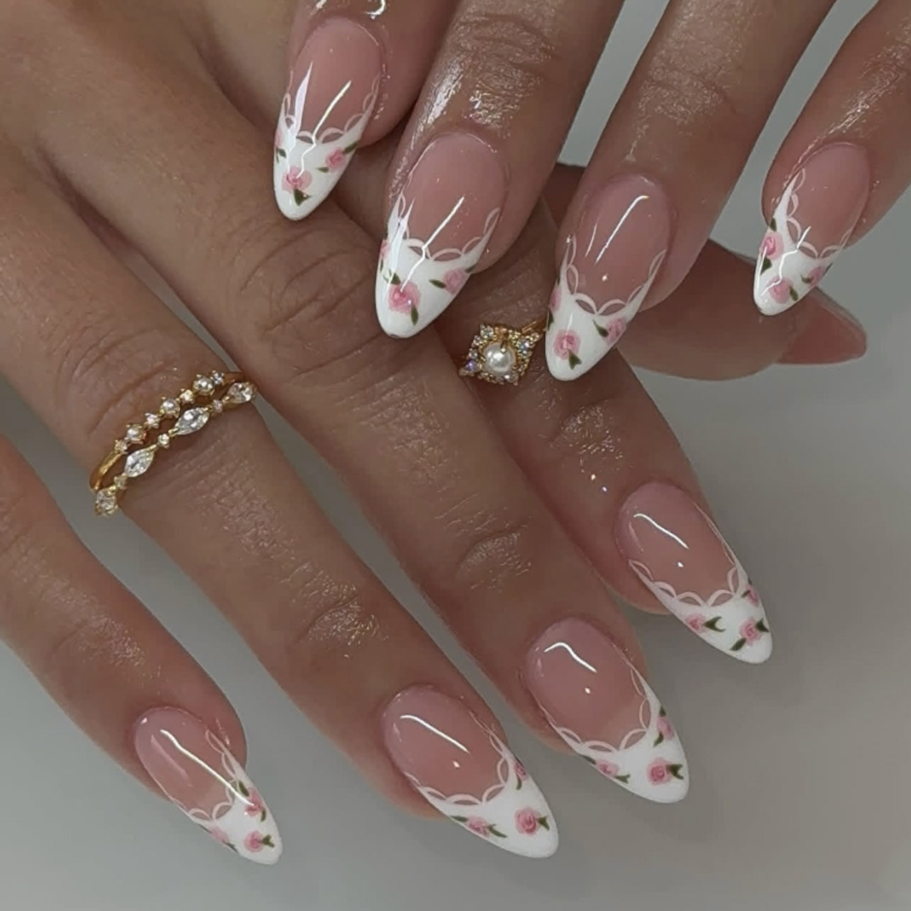 Soft Pink Daisy French Nails