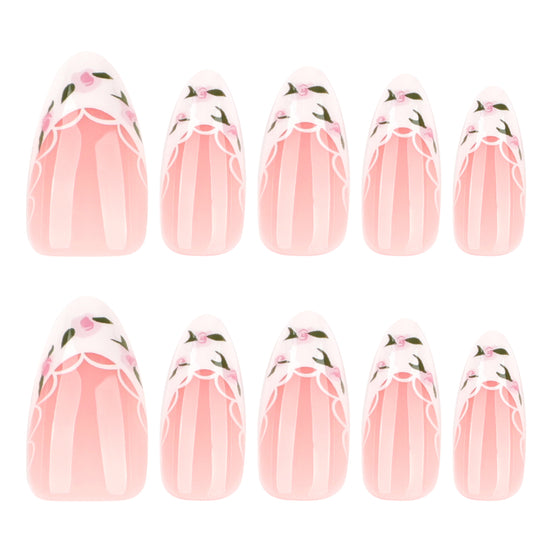 Soft Pink Daisy French Nails