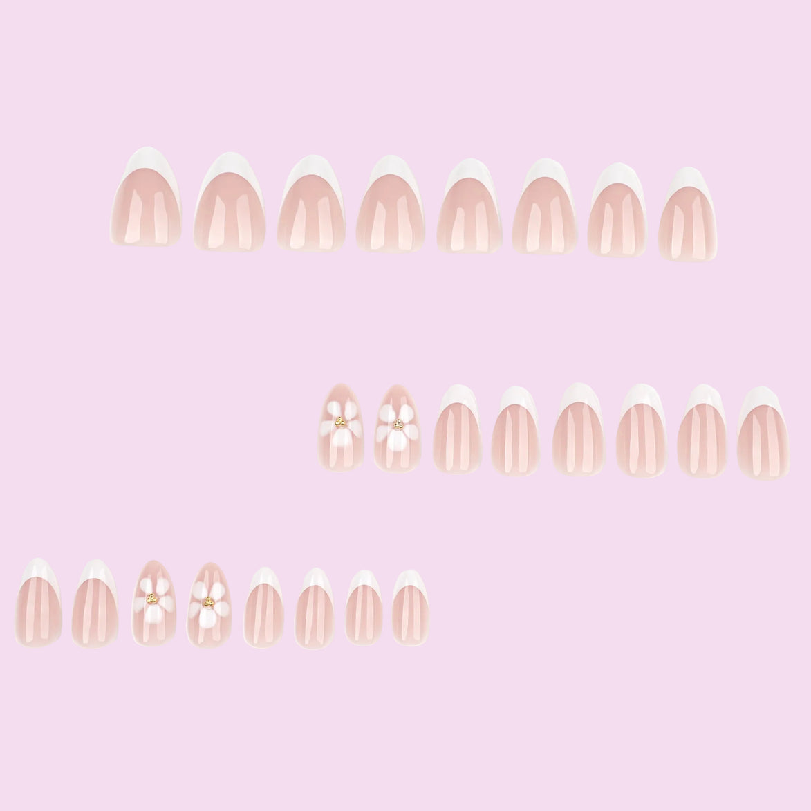 White Floral French Tip in Nude Pink & White Press-On Nails