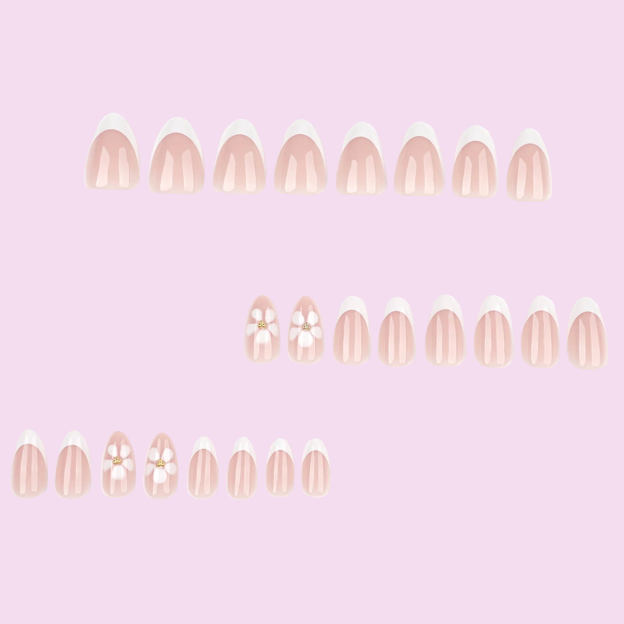 White Floral French Tip in Nude Pink & White Press-On Nails