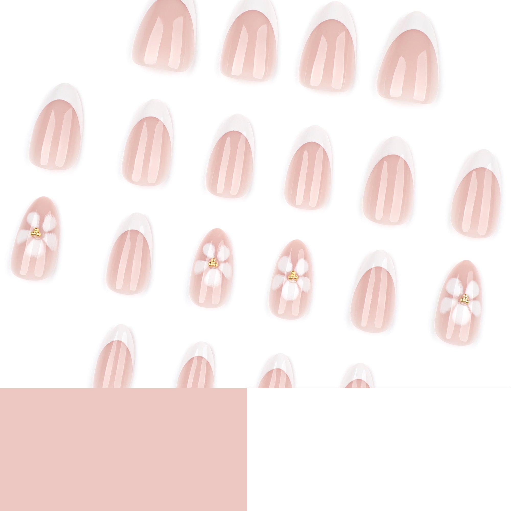 White Floral French Tip in Nude Pink & White Press-On Nails