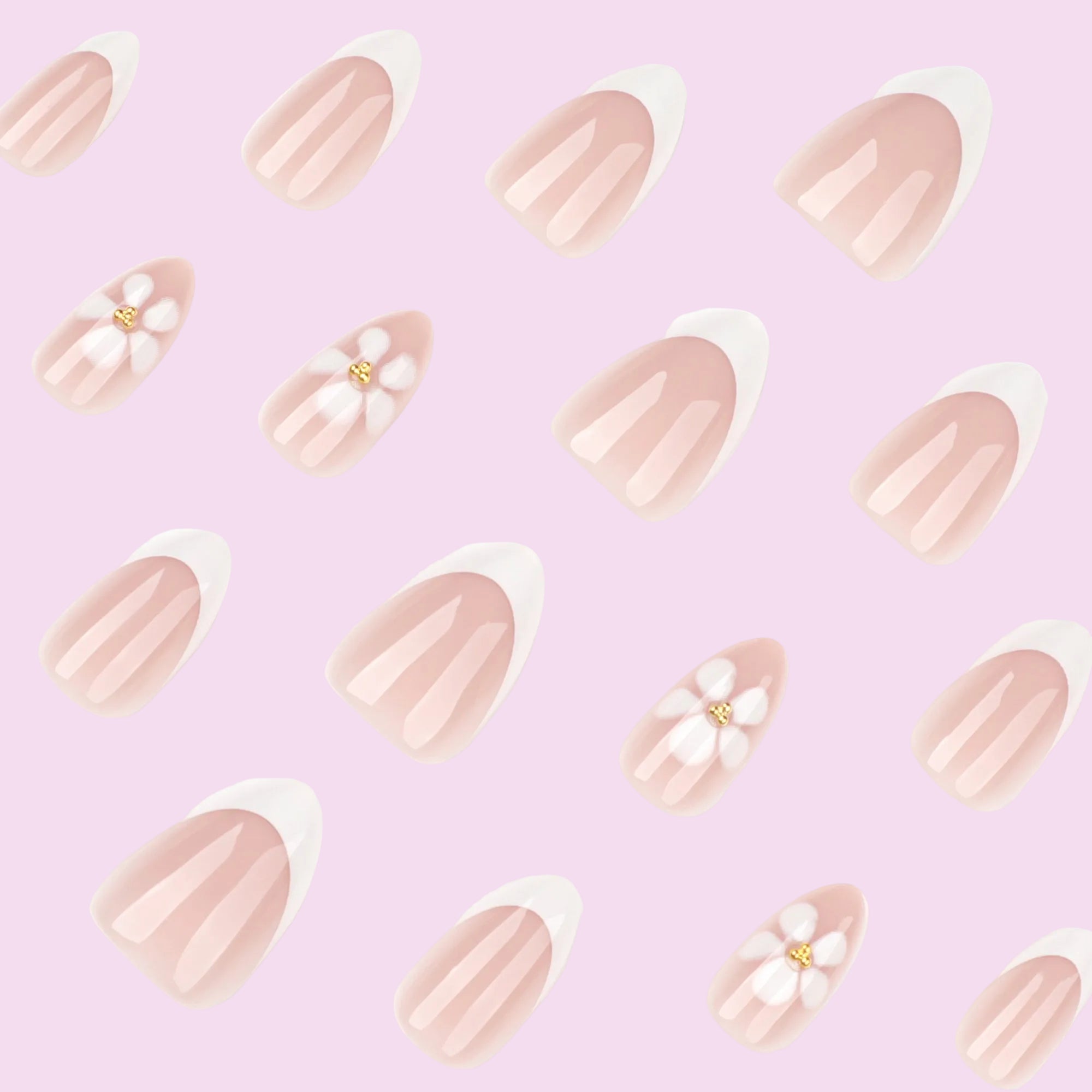 White Floral French Tip in Nude Pink & White Press-On Nails