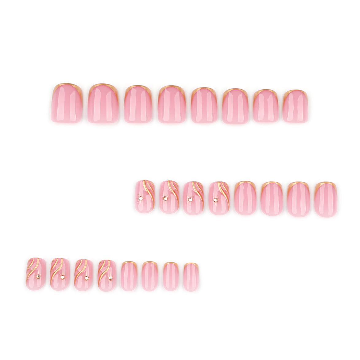 Baby Pink Gold Frame 3D Swirl Crystal Press-On Nails