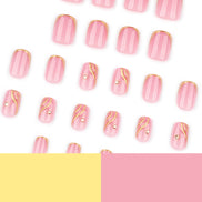 Baby Pink Gold Frame 3D Swirl Crystal Press-On Nails