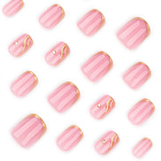 Baby Pink Gold Frame 3D Swirl Crystal Press-On Nails