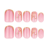Baby Pink Gold Frame 3D Swirl Crystal Press-On Nails