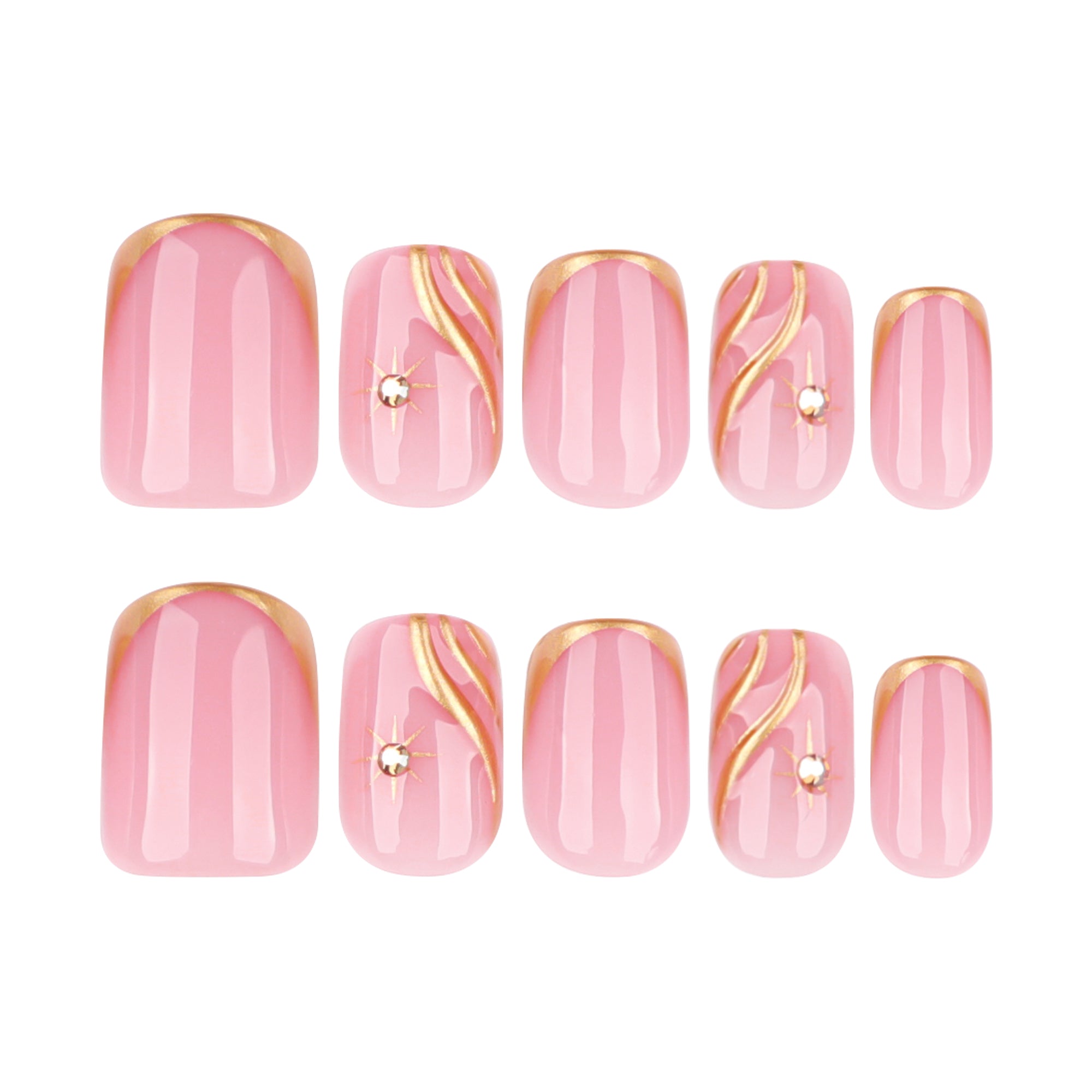 Baby Pink Gold Frame 3D Swirl Crystal Press-On Nails