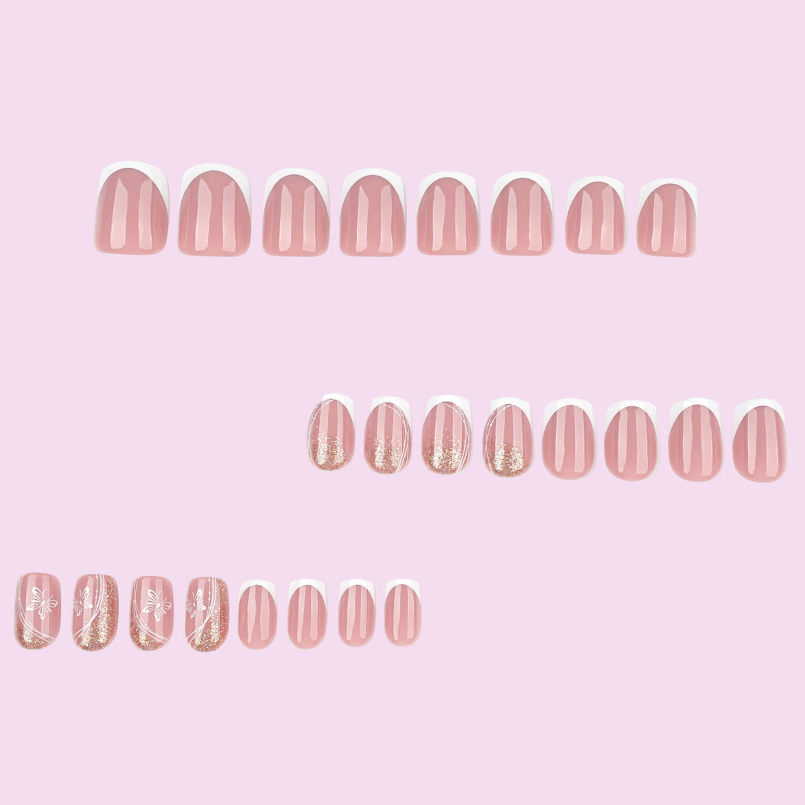 Rose Gold Butterfly French Press-On Nails