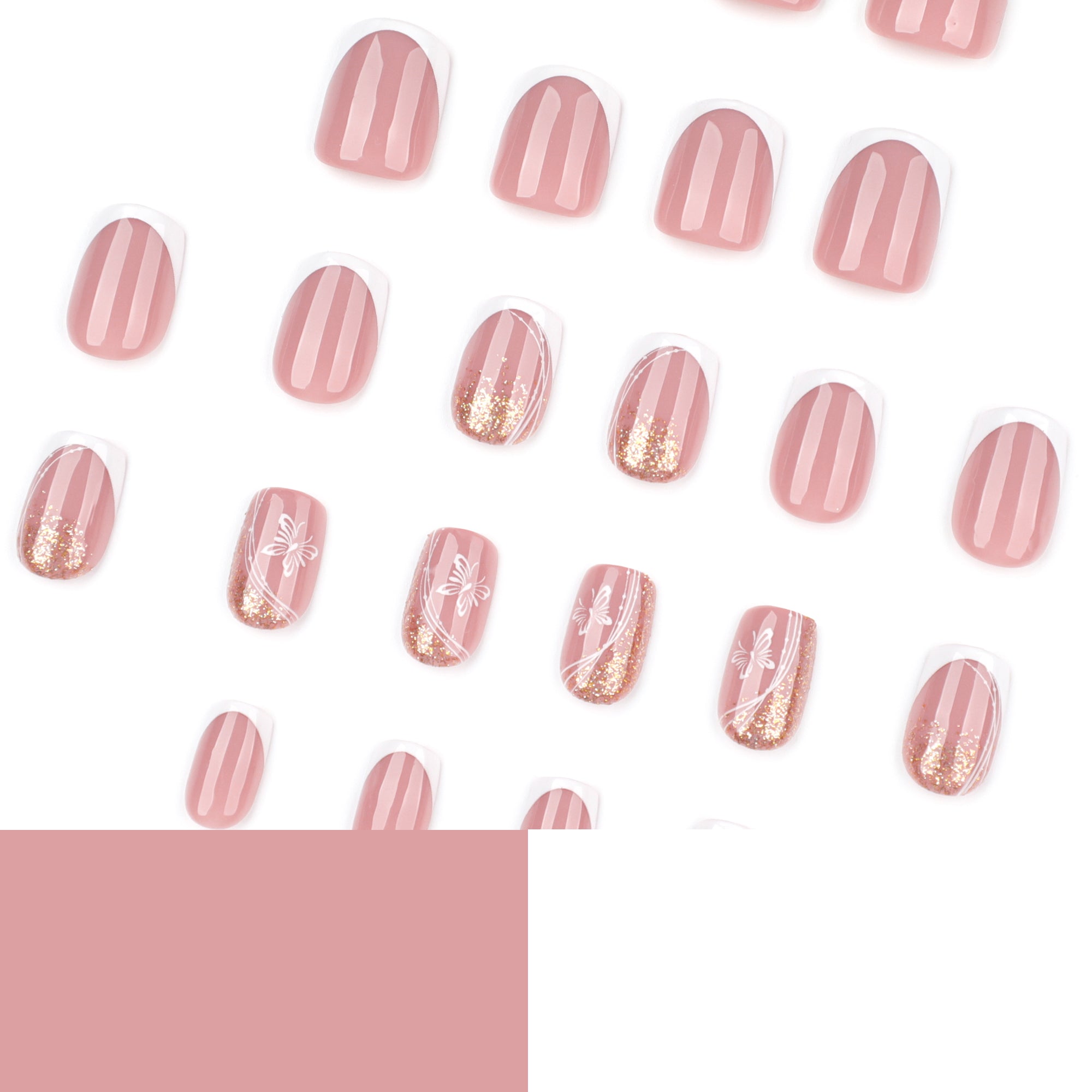 Rose Gold Butterfly French Press-On Nails