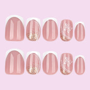 Lace Gold Bow French Nails