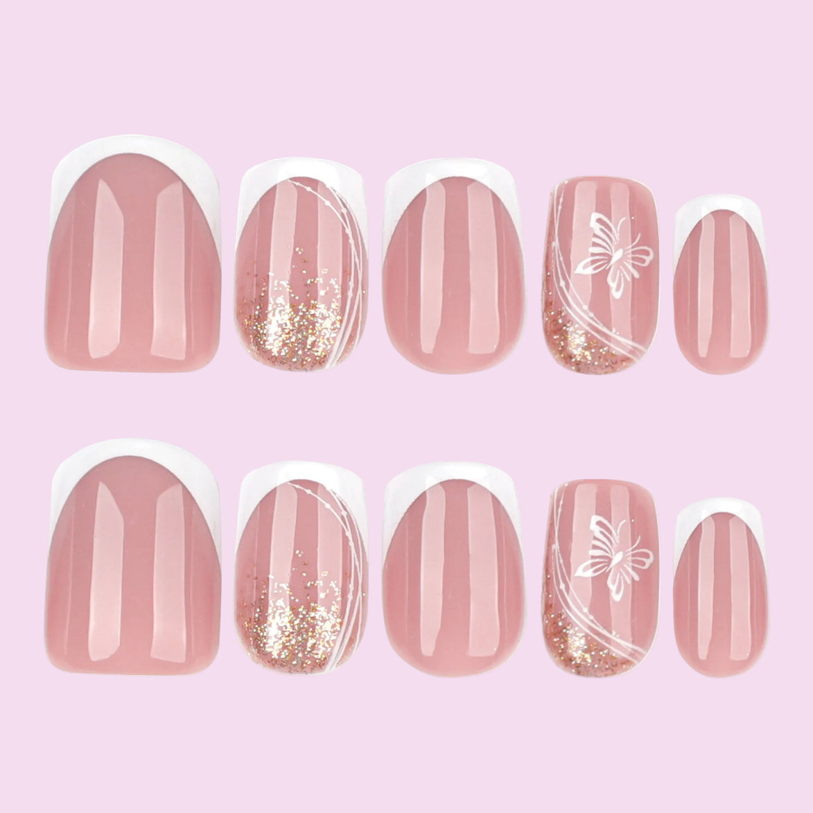 Lace Gold Bow French Nails