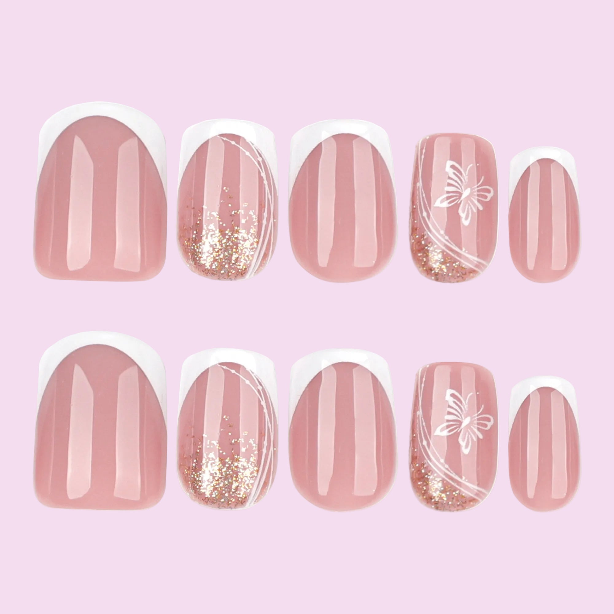 Lace Gold Bow French Nails