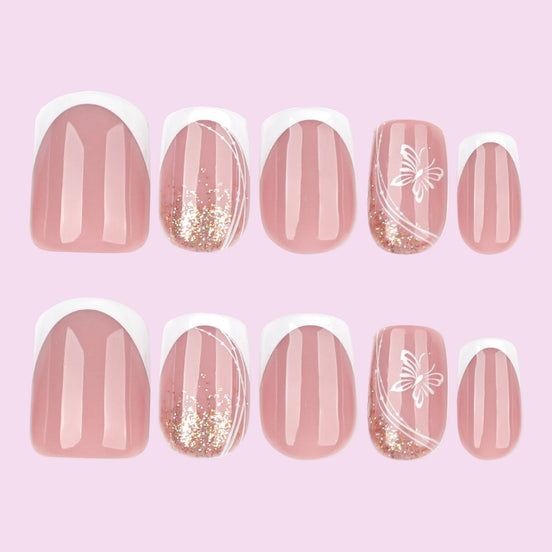 Lace Gold Bow French Nails