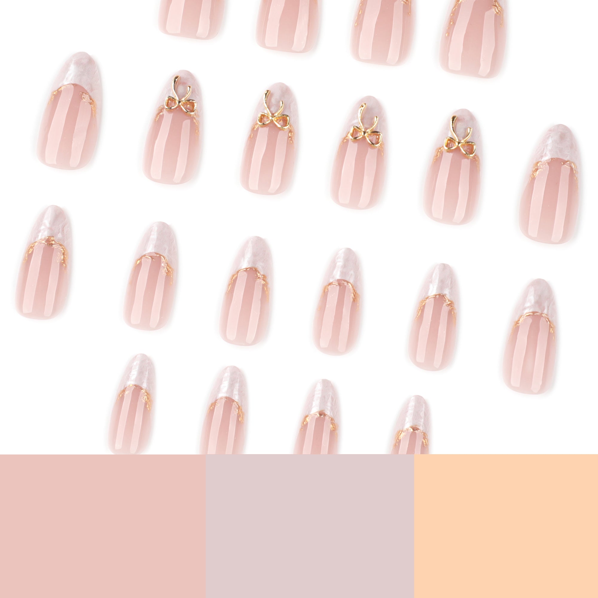 Gold Bow Pearl French Press-On Nails