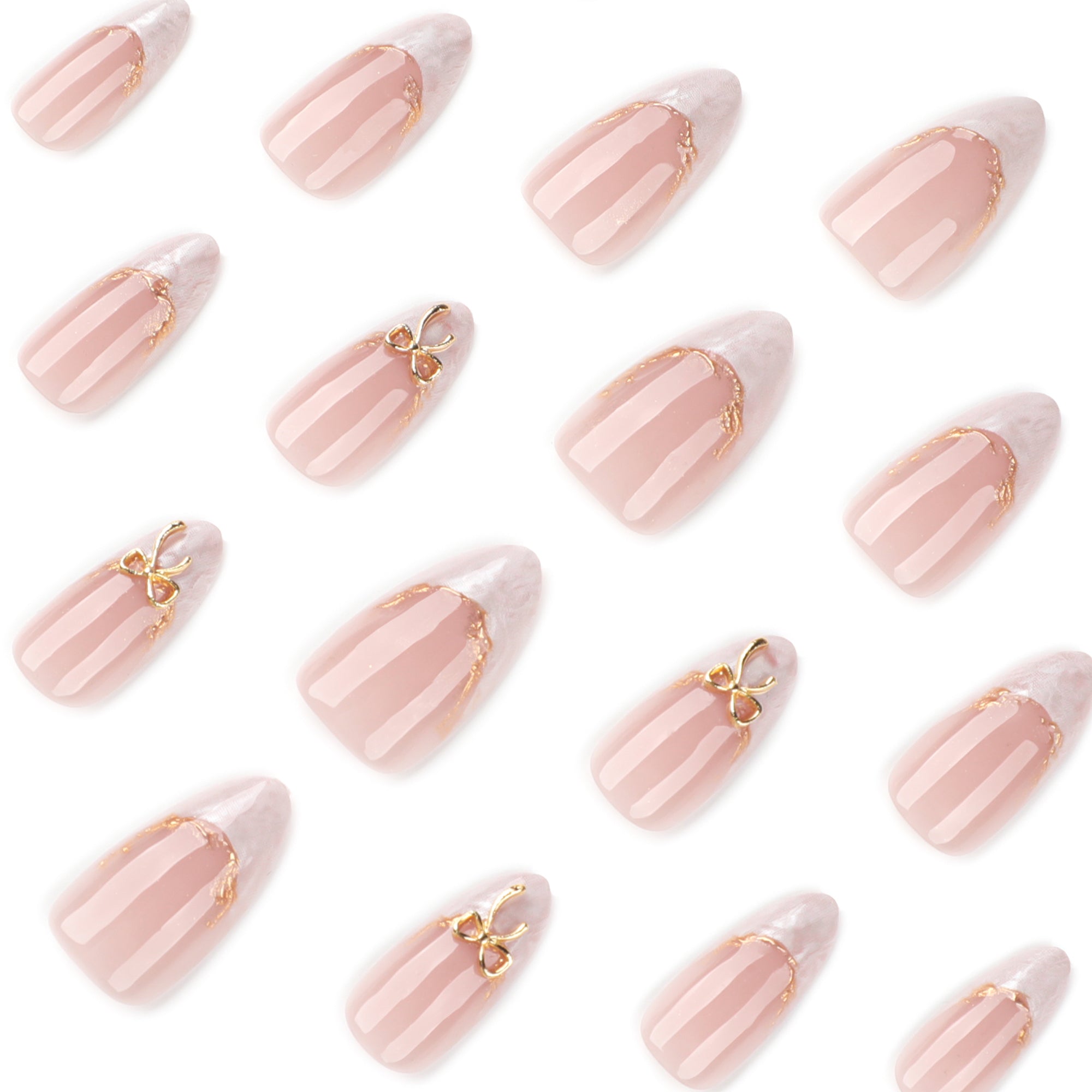 Gold Bow Pearl French Press-On Nails