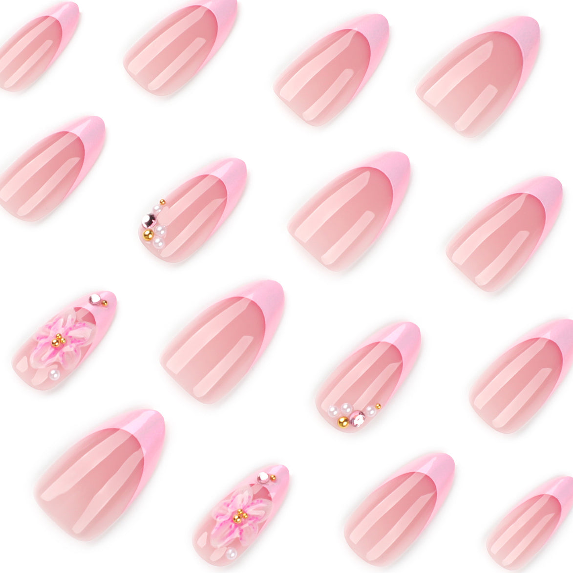 Pink Iridescent 3D Blossom Press-On Nails
