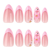 Pink Pearl Floral French Nails