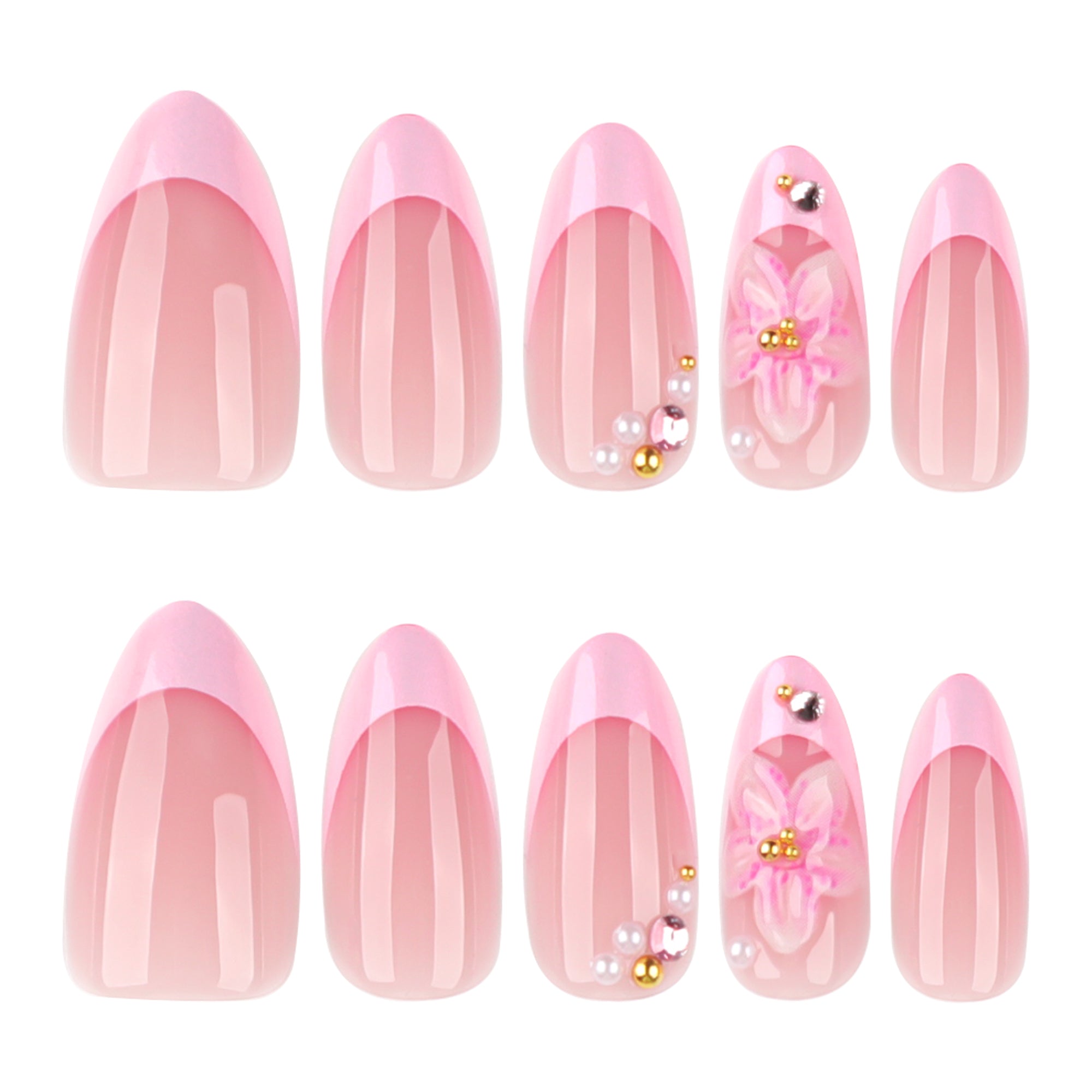 Pink Pearl Floral French Nails