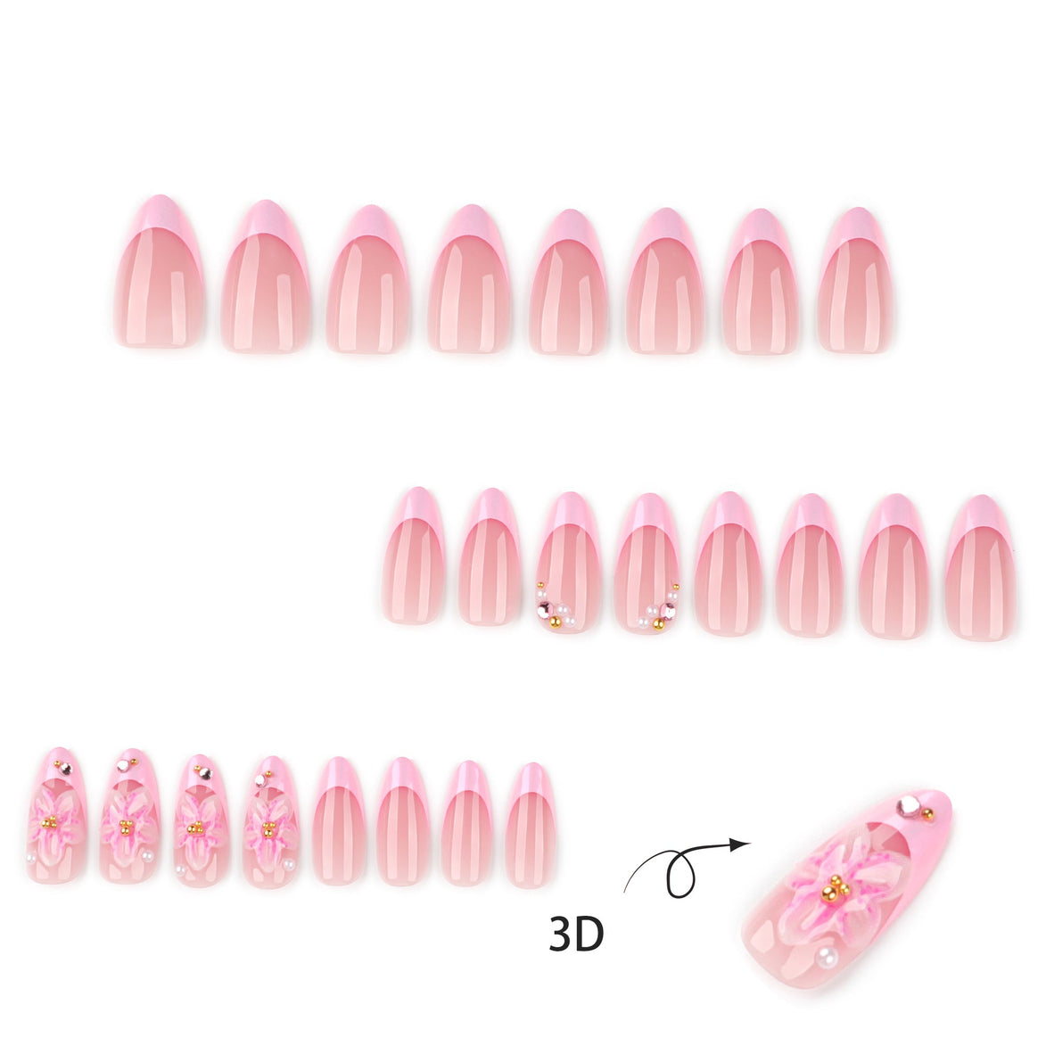 Pink Pearl Floral French Nails