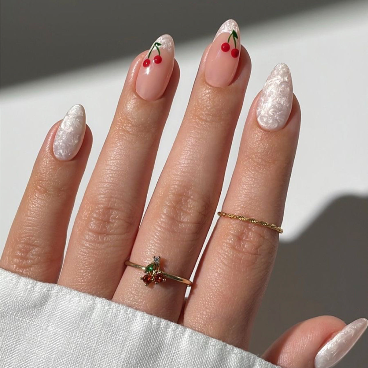 Cherry Pearl Sheer Press-On Nails