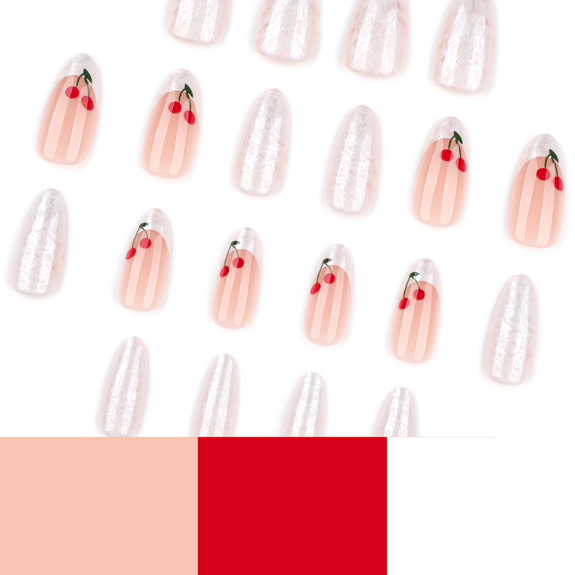 Pearl Textured with Cherry Accents Press-On Nails