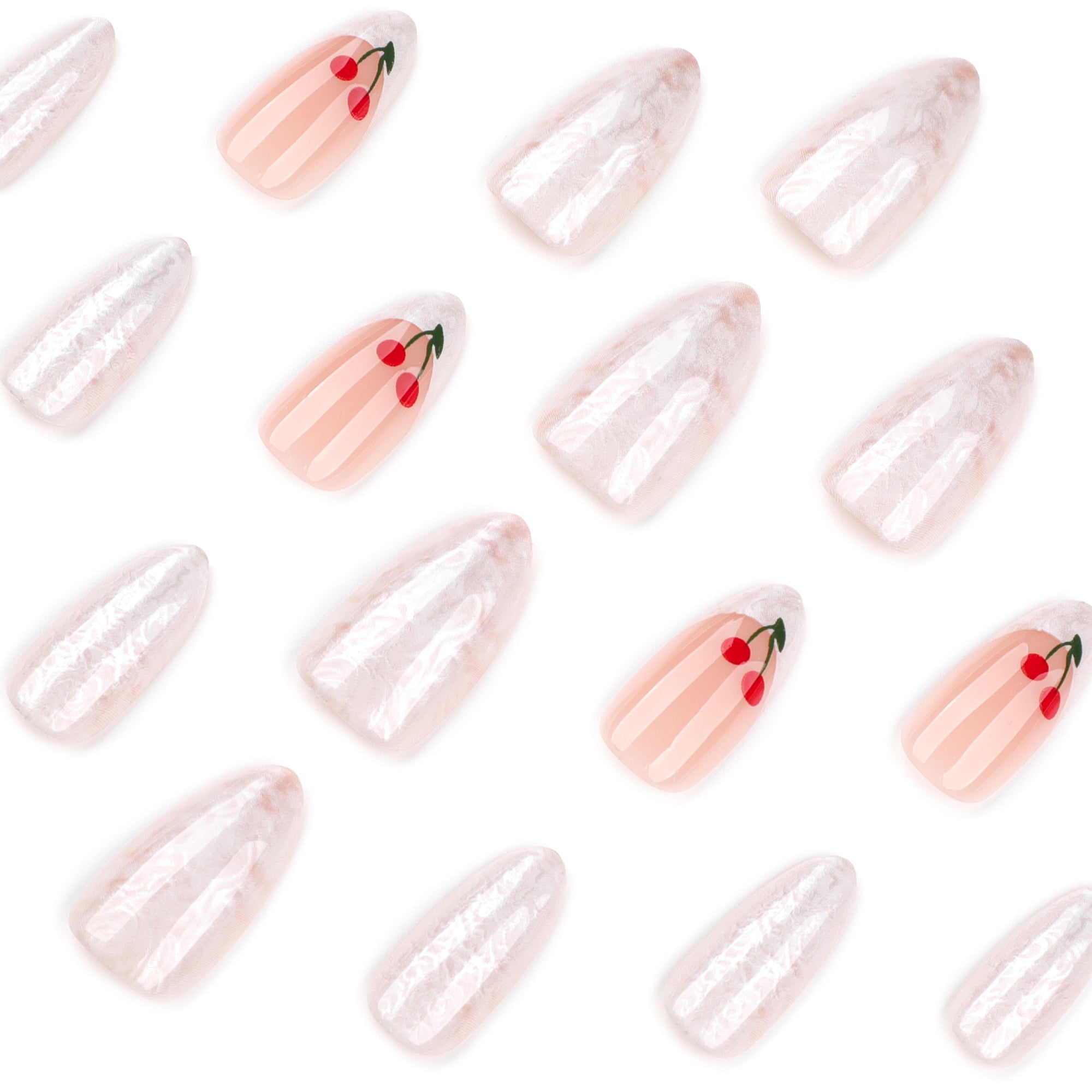 Pearl Textured with Cherry Accents Press-On Nails