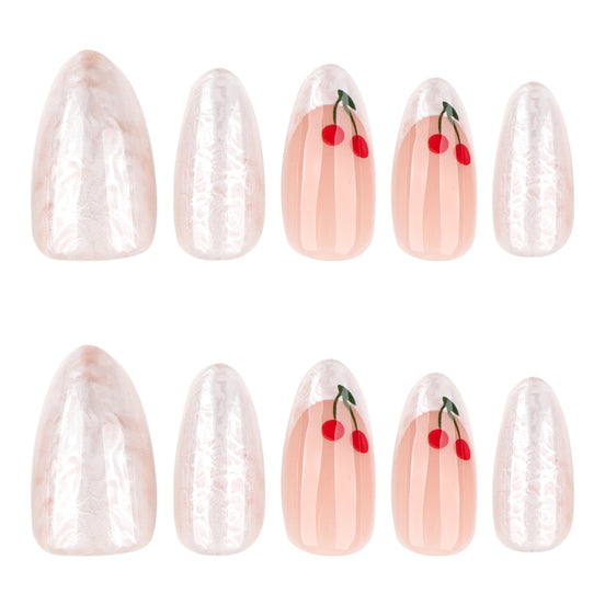 Cherry Pearl Sheer Press-On Nails
