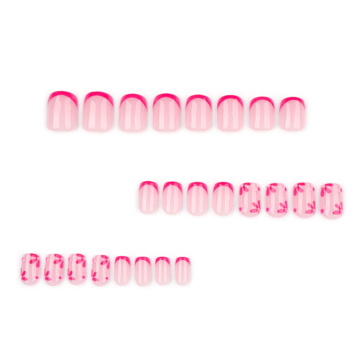 Hot Pink Floral French Press-On Nails