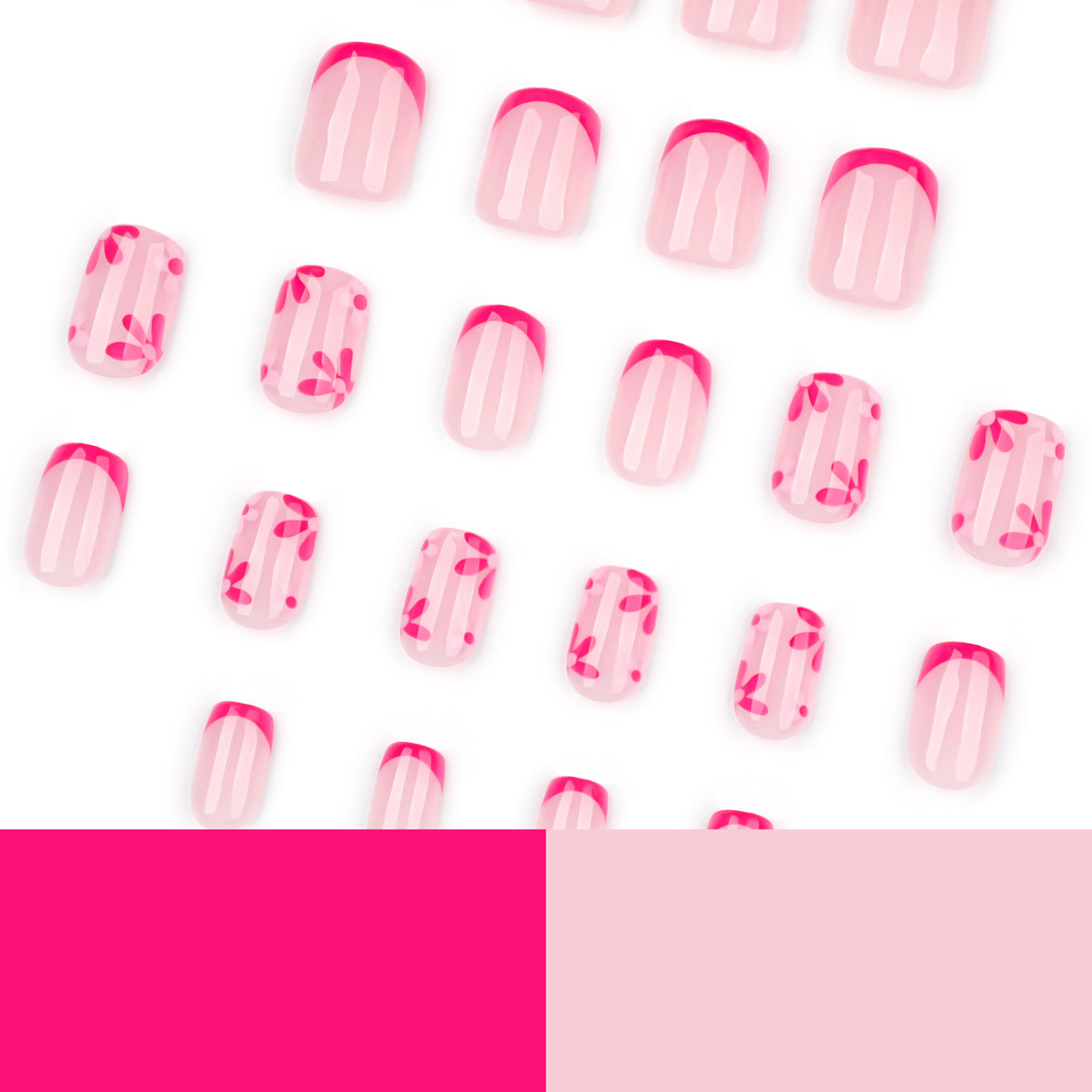 Hot Pink Floral French Press-On Nails