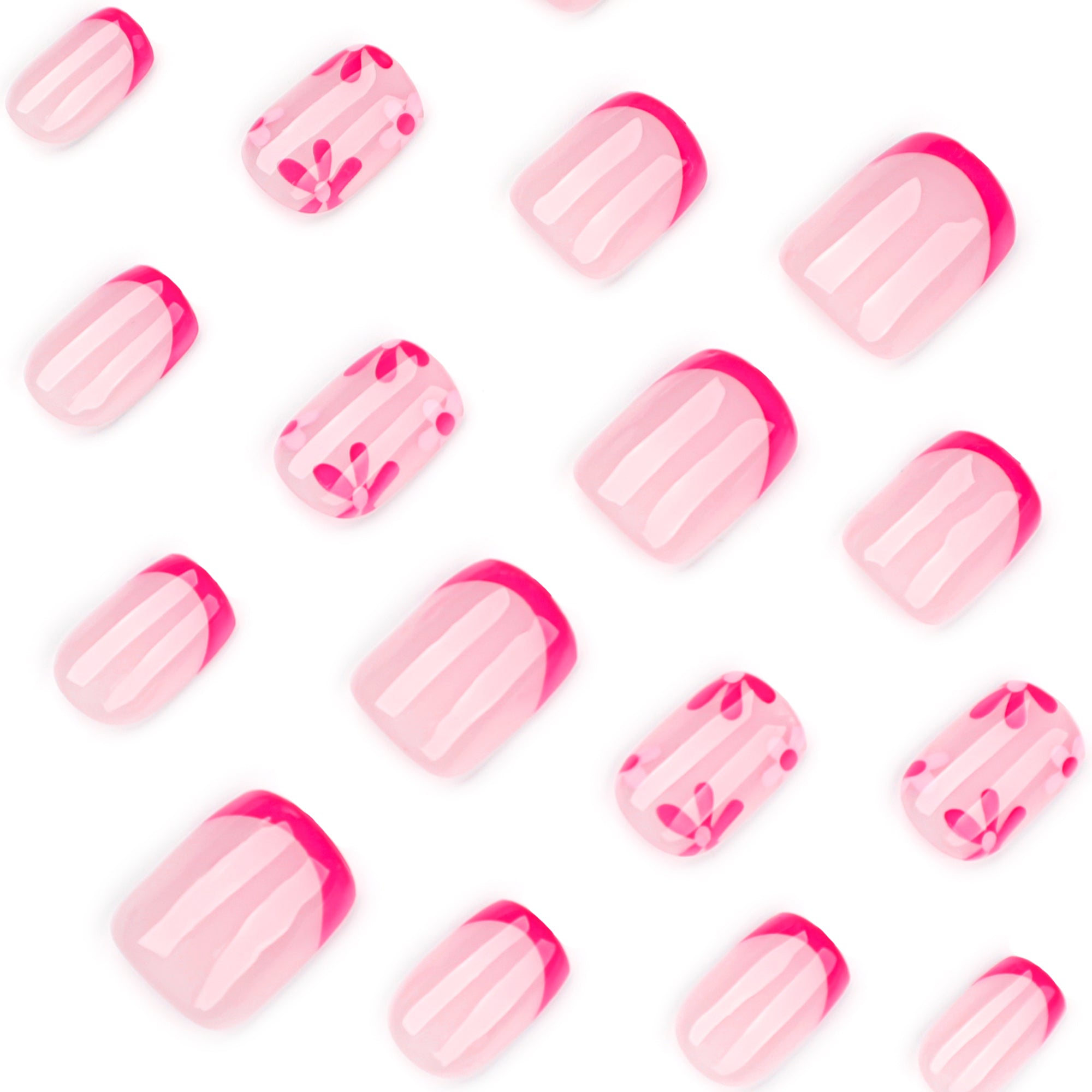 Hot Pink Floral French Press-On Nails