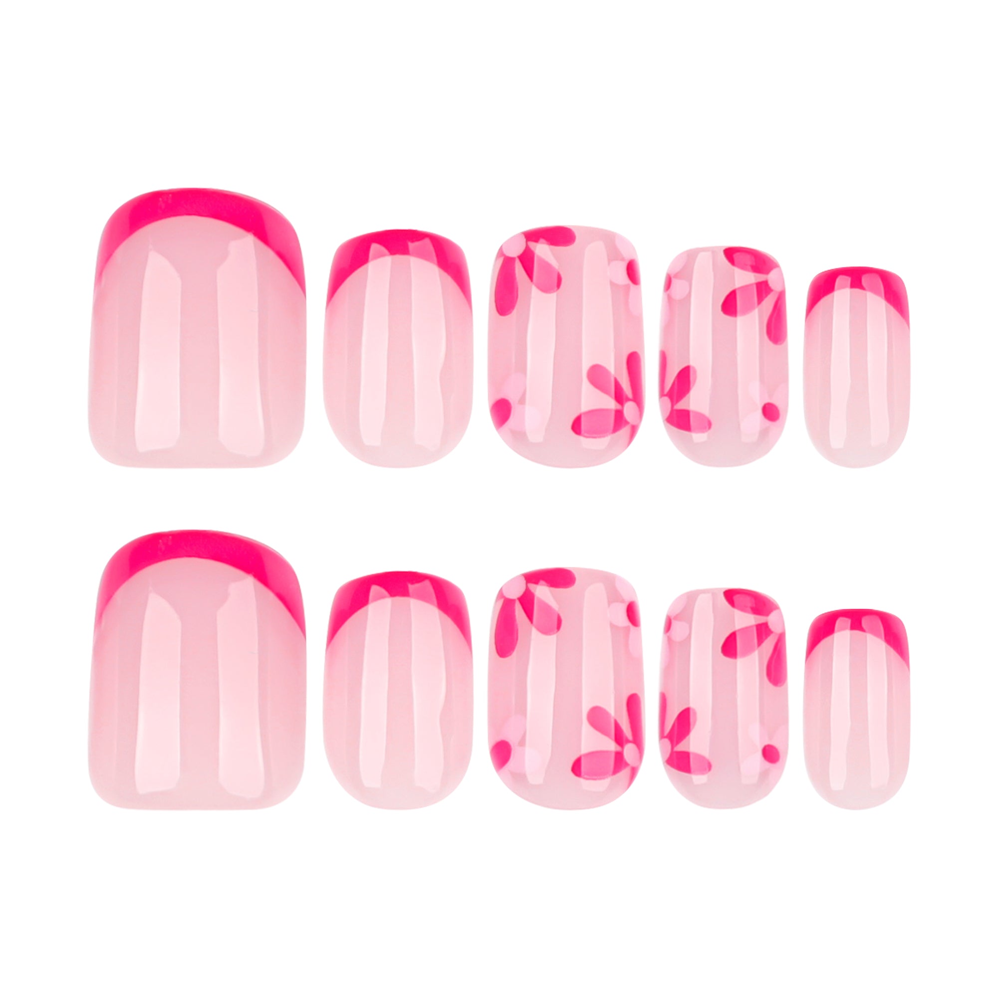 Hot Pink Floral French Press-On Nails