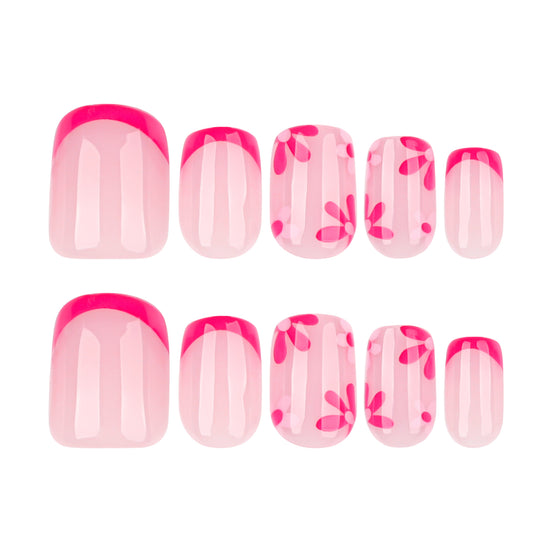 Hot Pink Floral French Press-On Nails