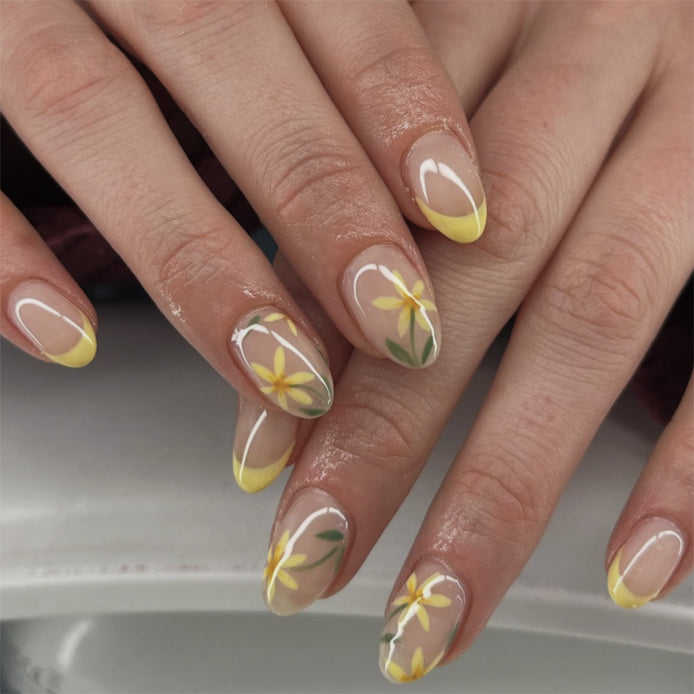 Yellow Floral French Press-On Nails