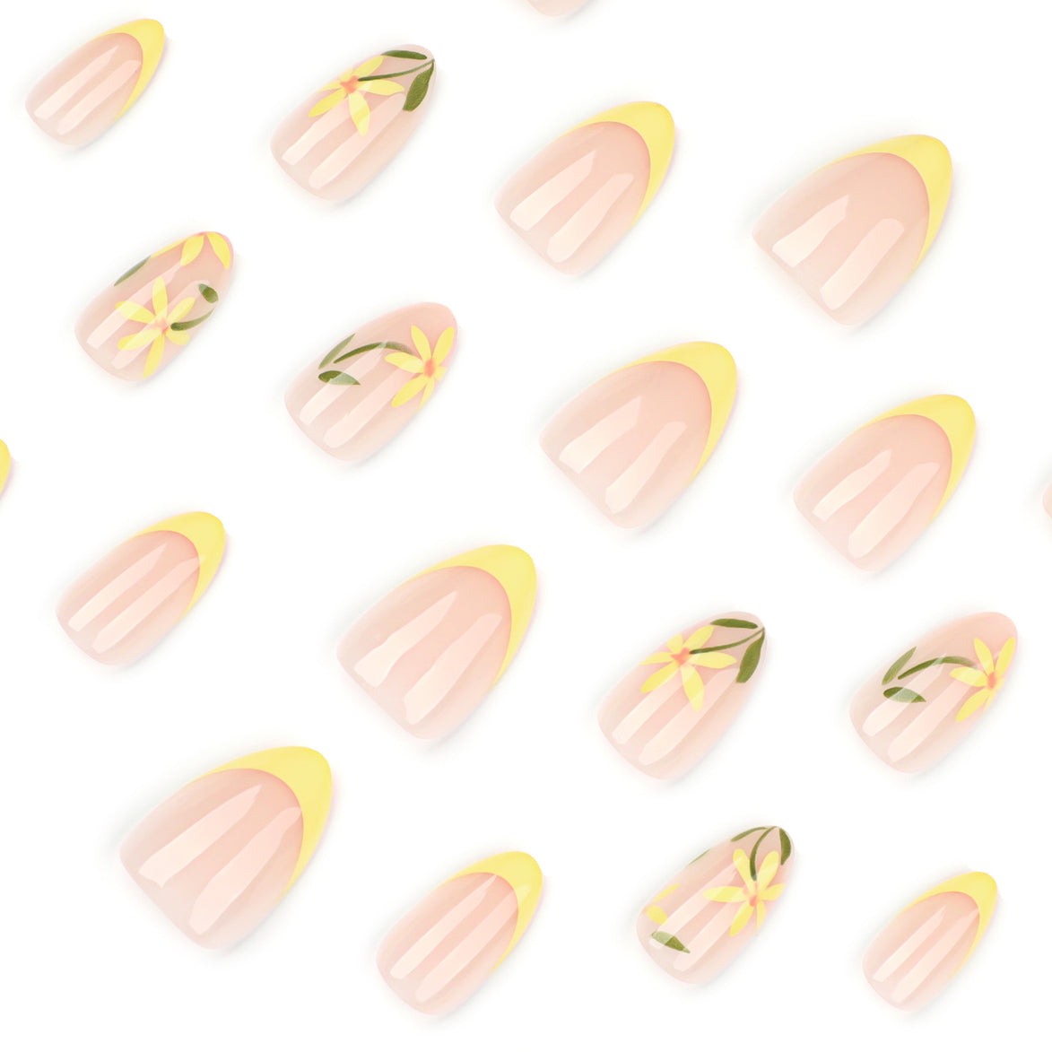 Yellow Floral French Press-On Nails