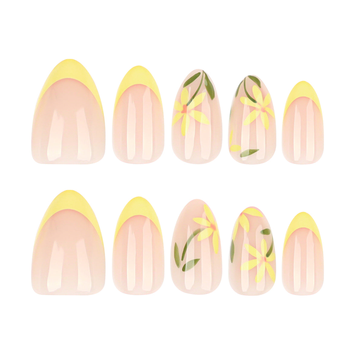 Yellow Floral French Press-On Nails