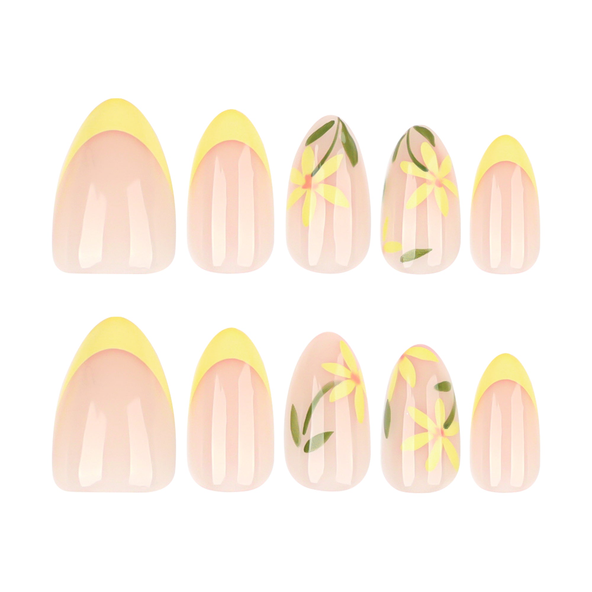 Yellow Floral French Press-On Nails