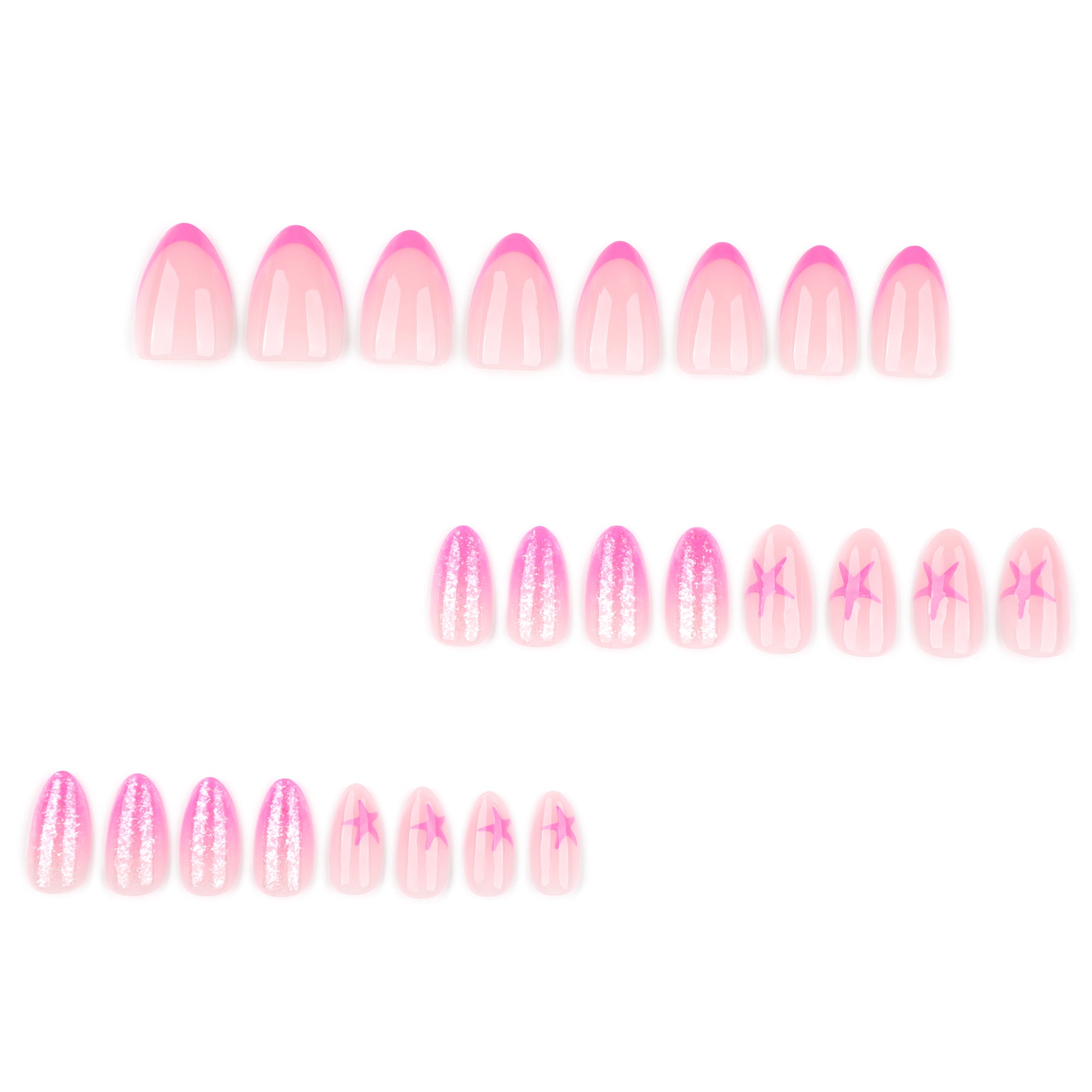 Hot Pink Glitter Star Press-On Nails