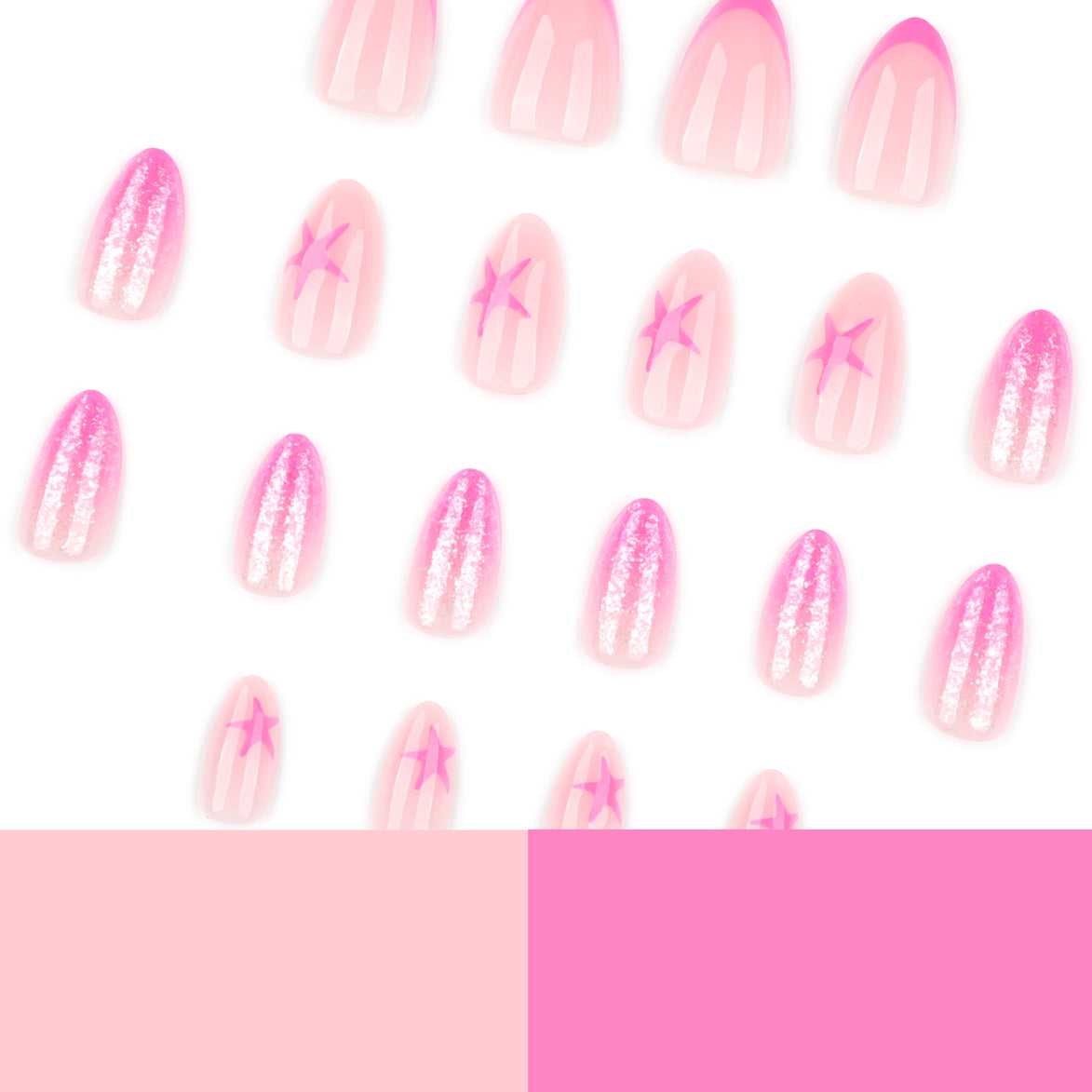 Hot Pink Glitter Star Press-On Nails