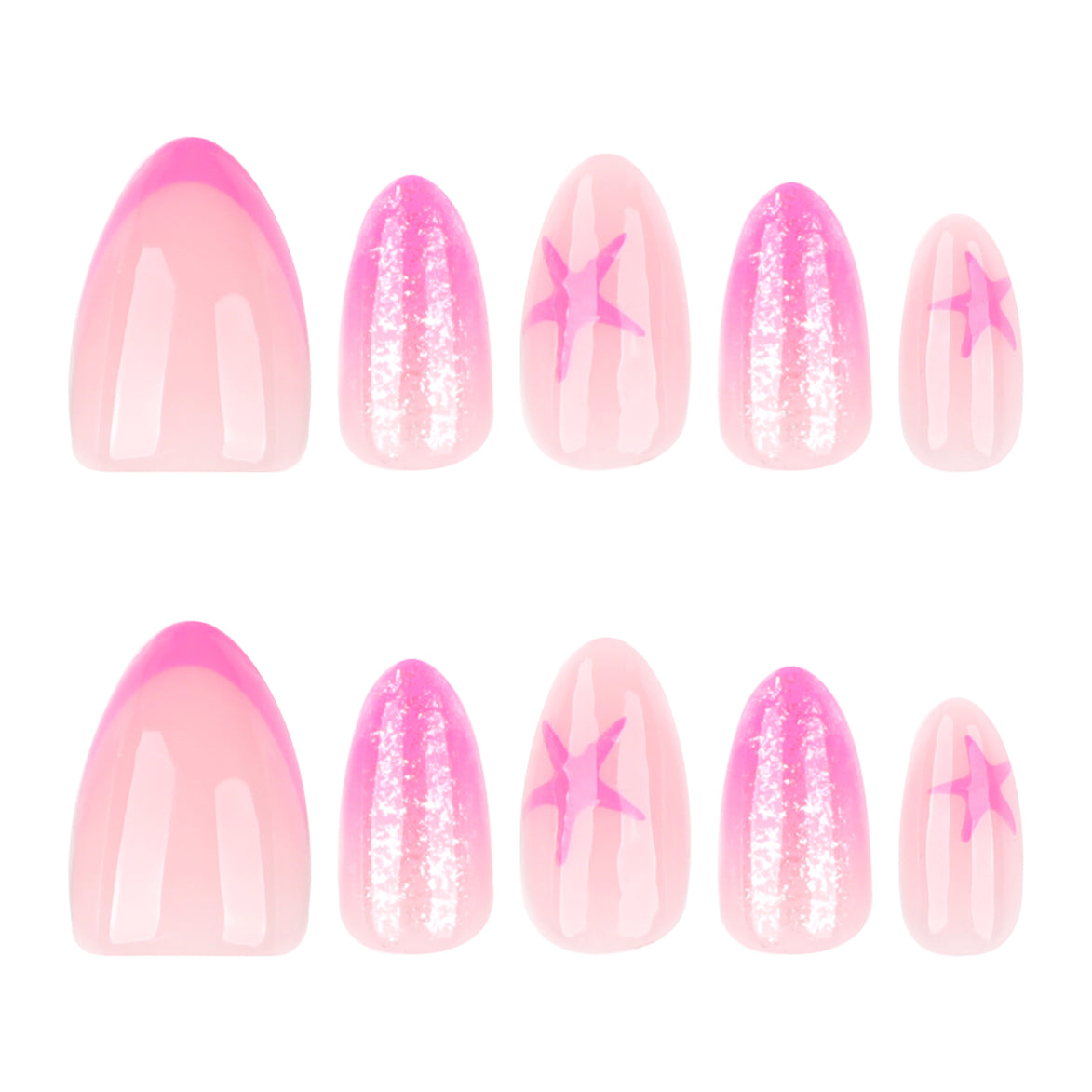 Hot Pink Glitter Star Press-On Nails